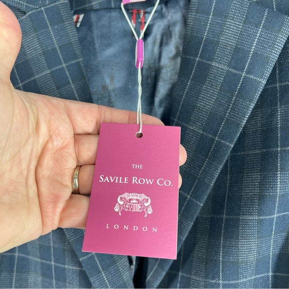 SAVILE ROW CO. London One Button Blazer Navy Blue Plaid Size Medium - Picture 5 of 8